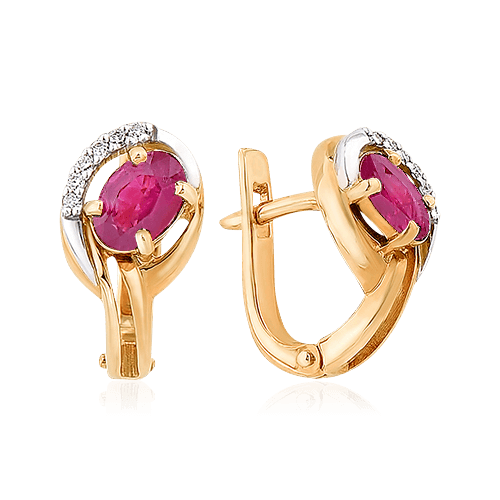 Серьги с рубином, бриллиантами из красного золота 585 пробы, фото № 1