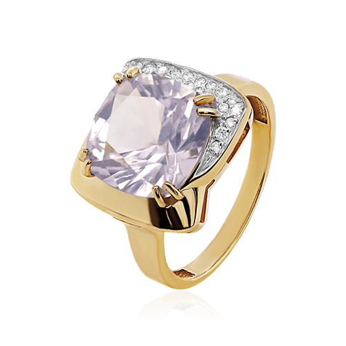 Кольцо с кварцем, бриллиантами из желтого золота 585 пробы (арт. 95609)