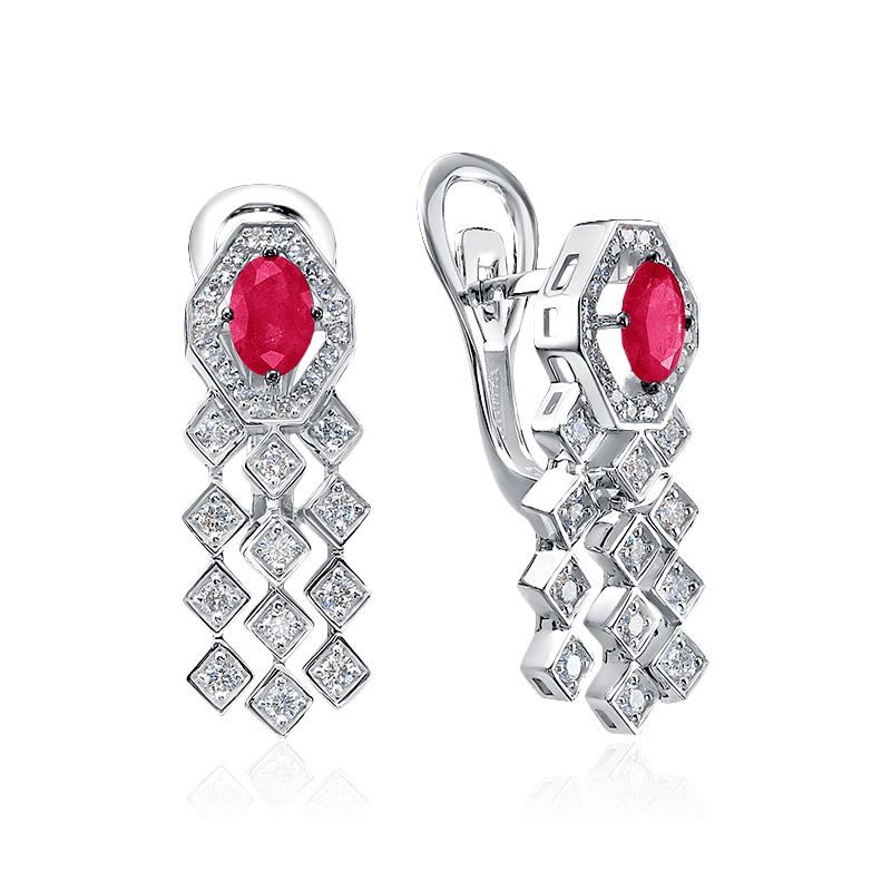 Серьги с рубином, бриллиантами из белого золота 585 пробы (арт. 122693)