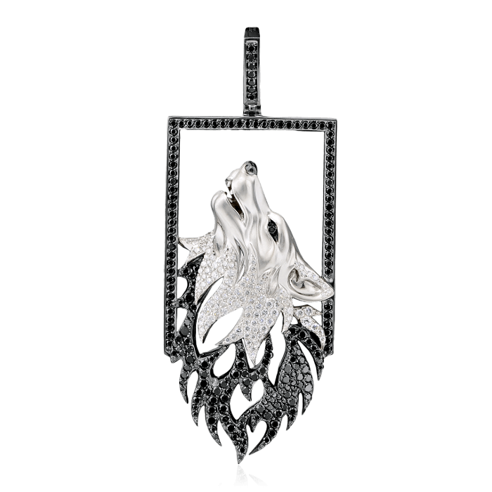 Кулон Волк с бриллиантами из белого золота 750 пробы, фото № 1