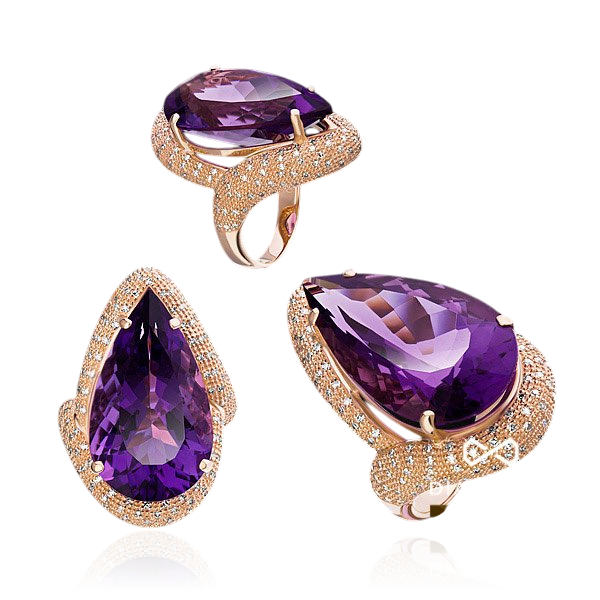 Кольцо с аметистом, бриллиантами из красного золота 585 пробы (арт. 35580)