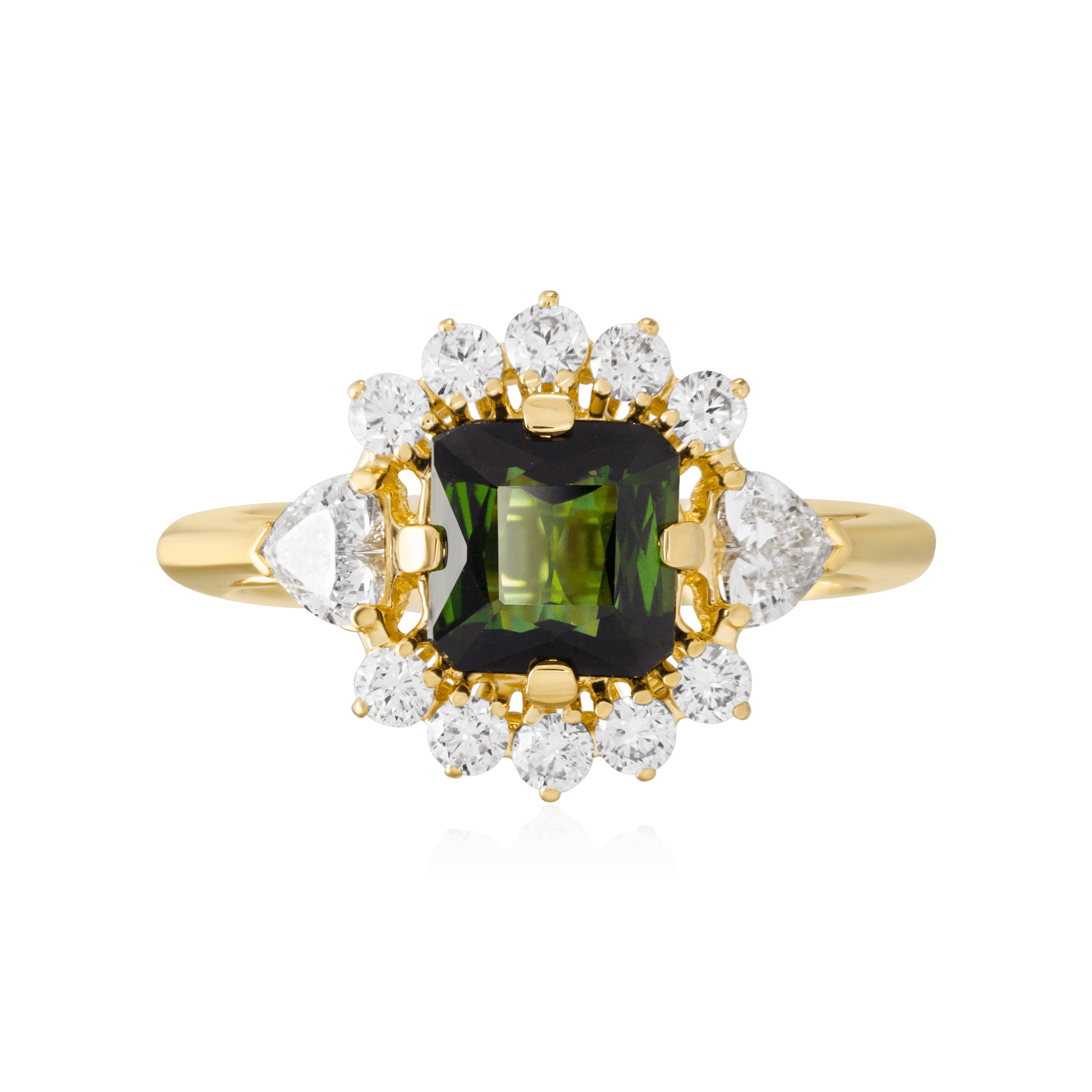 Кольцо с турмалином, бриллиантами из желтого золота 750 пробы, фото № 2