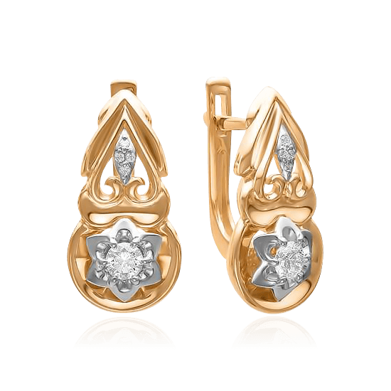 Серьги с бриллиантами из красного золота 585 пробы, фото № 1