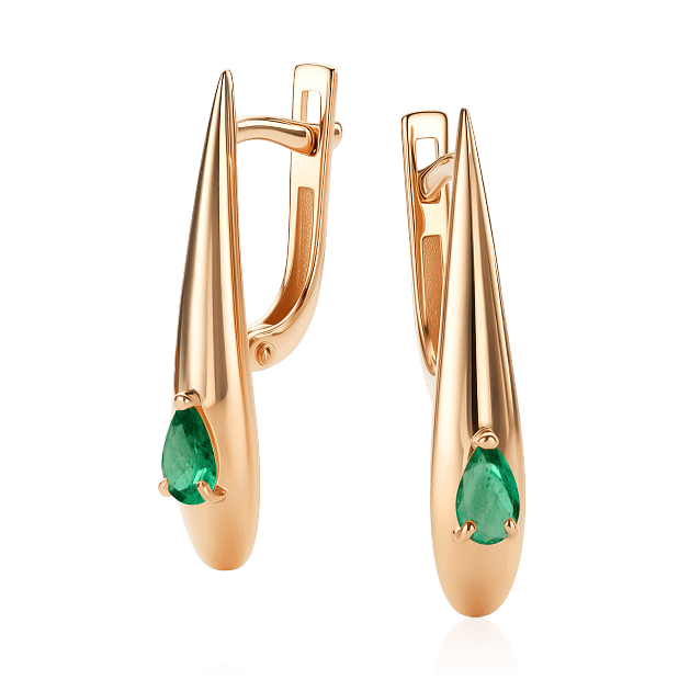 Серьги с изумрудом из красного золота 585 пробы (арт. 124566)