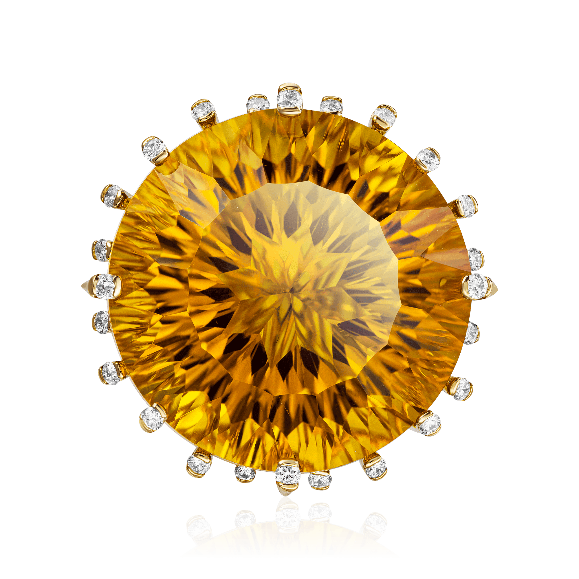 Кольцо с цитрином, бриллиантами из желтого золота 750 пробы, фото № 2