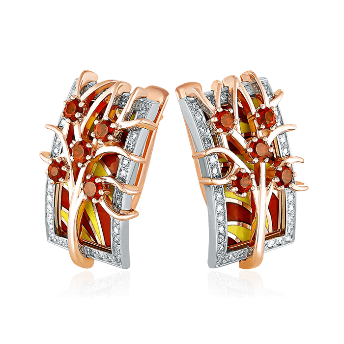 Серьги с гранатом, бриллиантами из красного золота 585 пробы, фото № 1