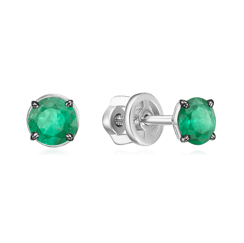 Серьги с изумрудом из белого золота 585 пробы (арт. 129541)