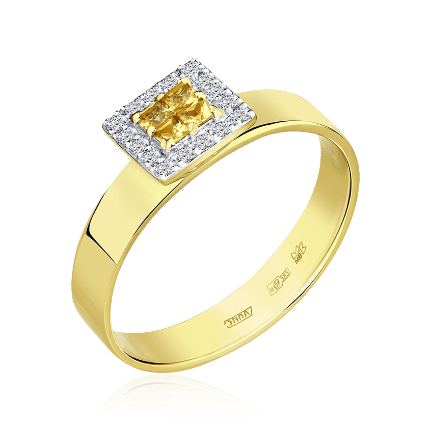 Кольцо с сапфиром, бриллиантами из желтого золота 585 пробы (арт. 103372)