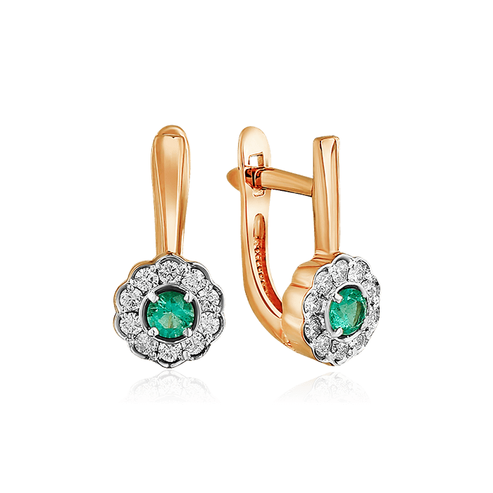 Серьги с бриллиантами, изумрудом из белого золота 585 пробы, фото № 1