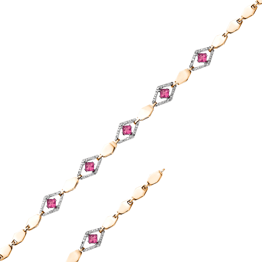 Браслет с рубином, бриллиантами из комбинированного золота 585 пробы, фото № 1