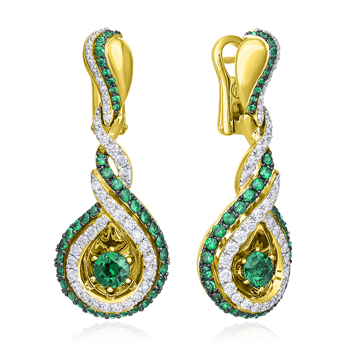 Серьги с изумрудом, бриллиантами из желтого золота 585 пробы, фото № 1