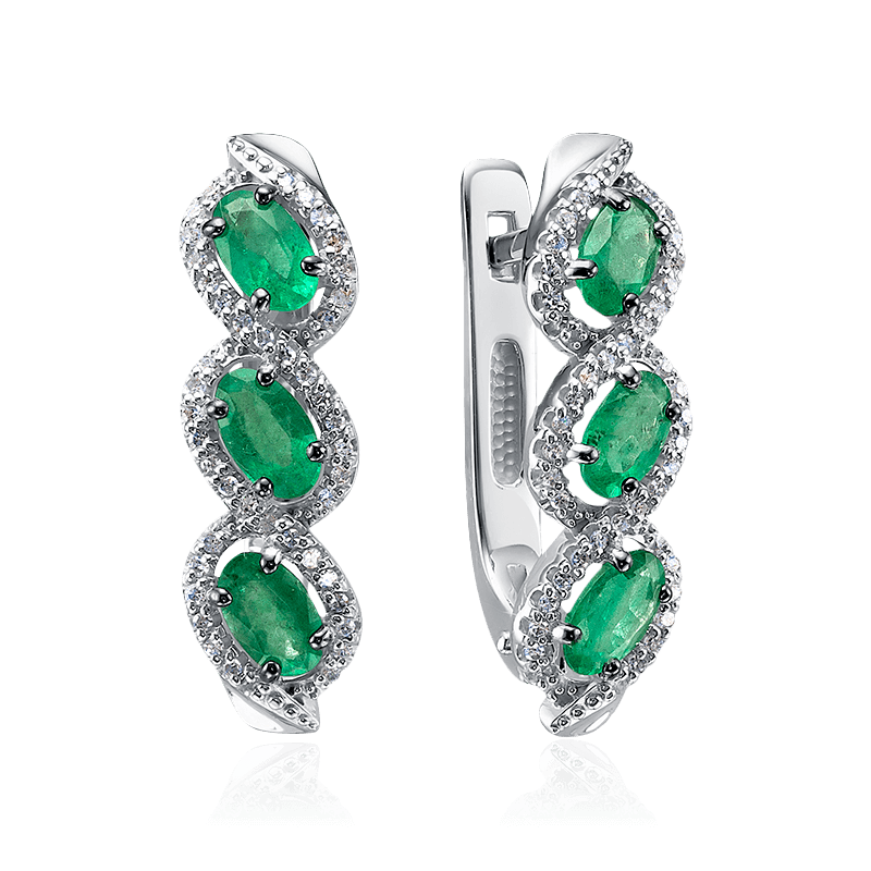 Серьги с бриллиантами, изумрудом из белого золота 585 пробы, фото № 1