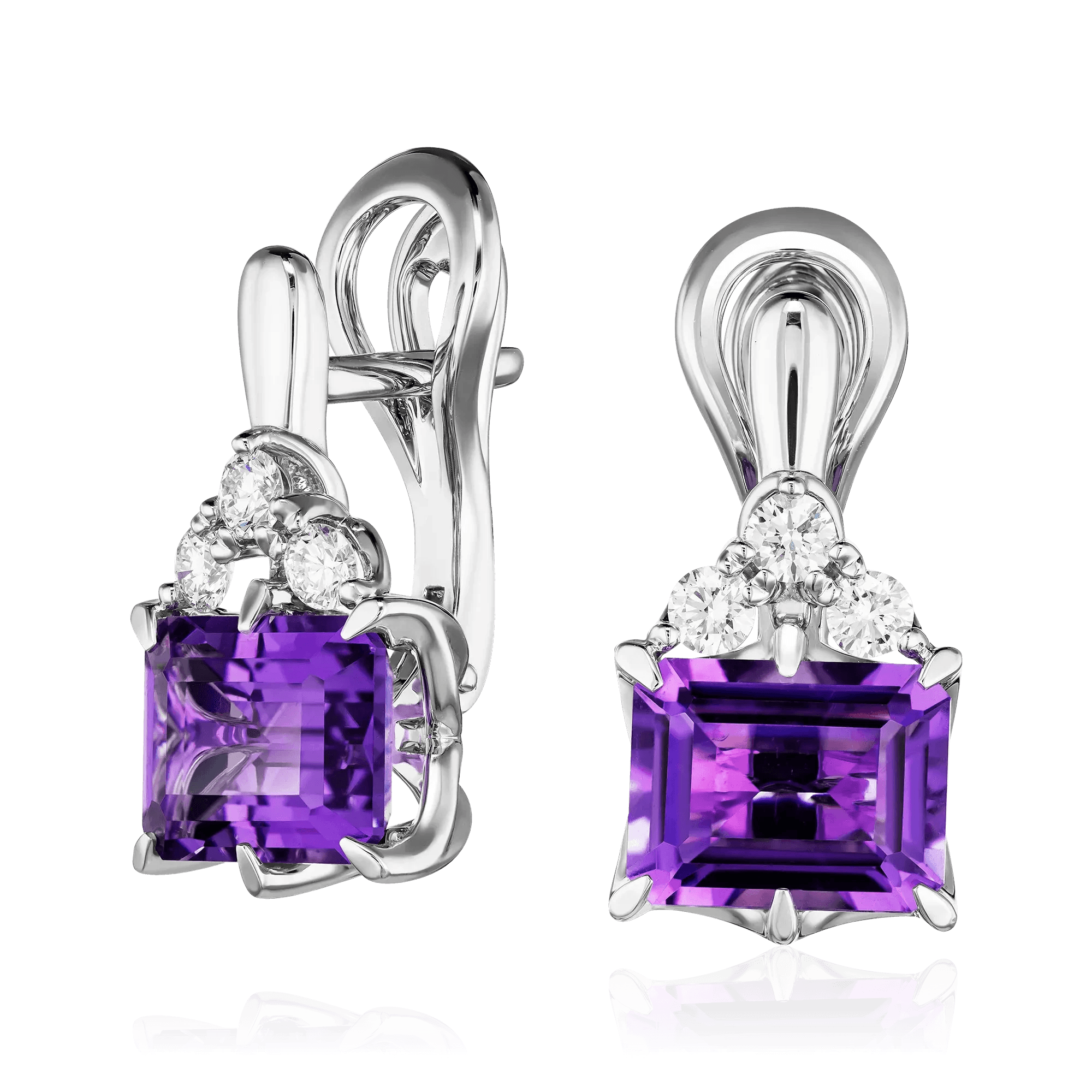 Серьги с аметистом, бриллиантами из белого золота 585 пробы (арт. 132842)