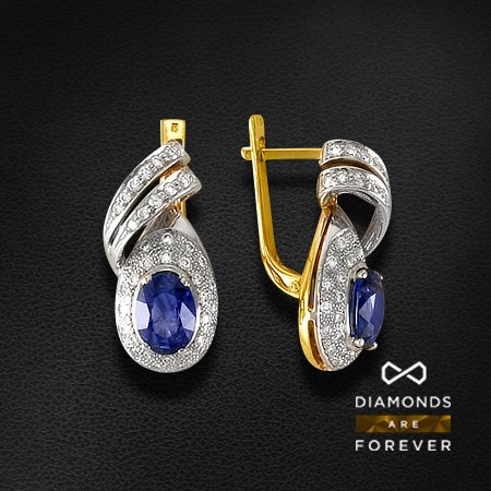 

Серьги с сапфиром, бриллиантами из желтого золота 750 пробы