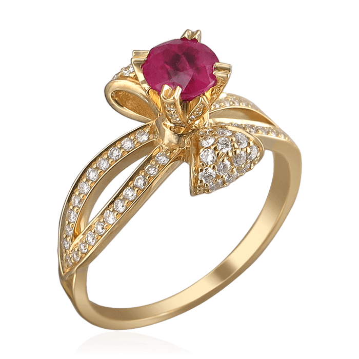 Кольцо с рубином, бриллиантами из желтого золота 750 пробы (арт. 72450)