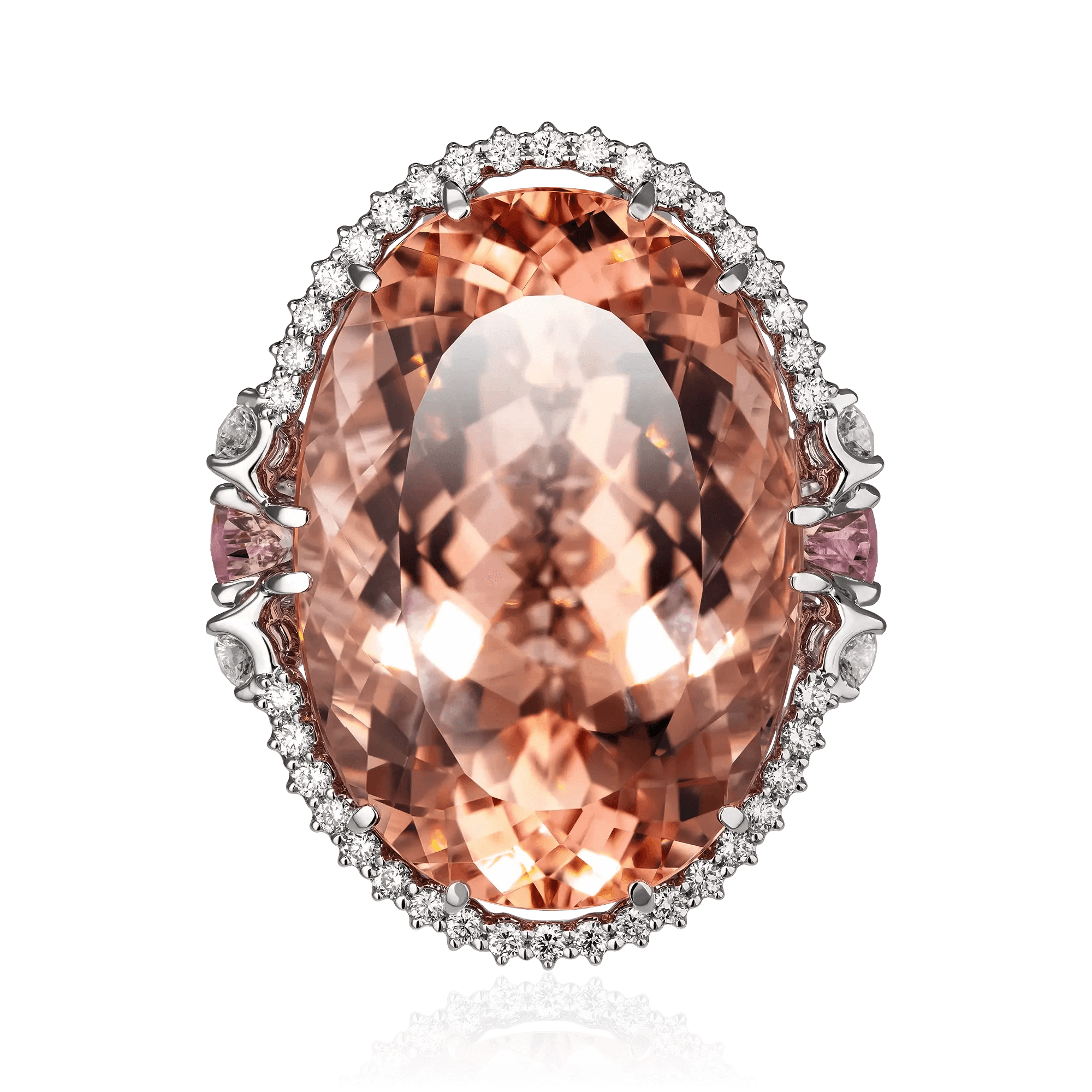 Кольцо с морганитом, бриллиантами из белого золота 750 пробы, фото № 2