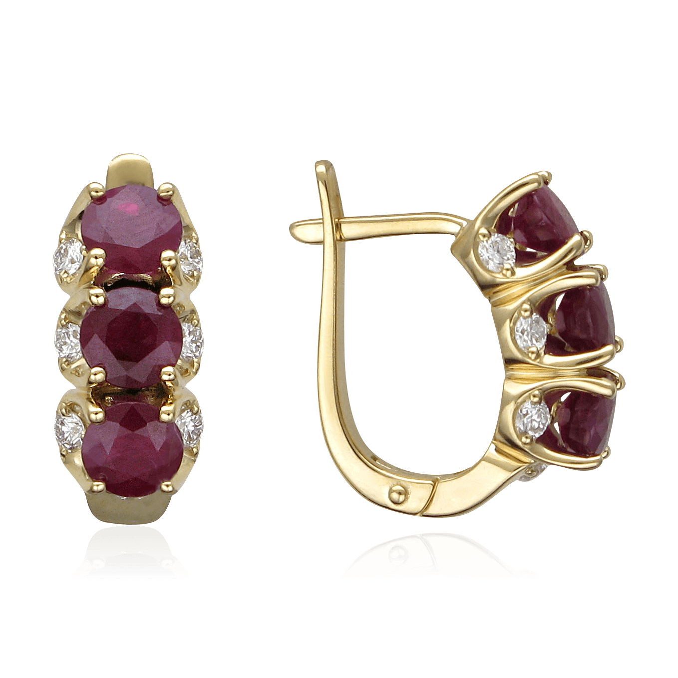 Серьги с рубином, бриллиантами из желтого золота 750 пробы (арт. 110998)