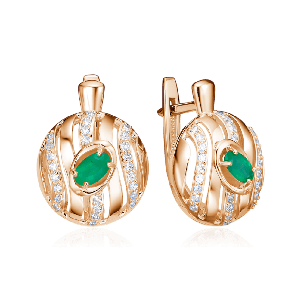 Серьги с изумрудом, бриллиантами из красного золота 585 пробы (арт. 132335)