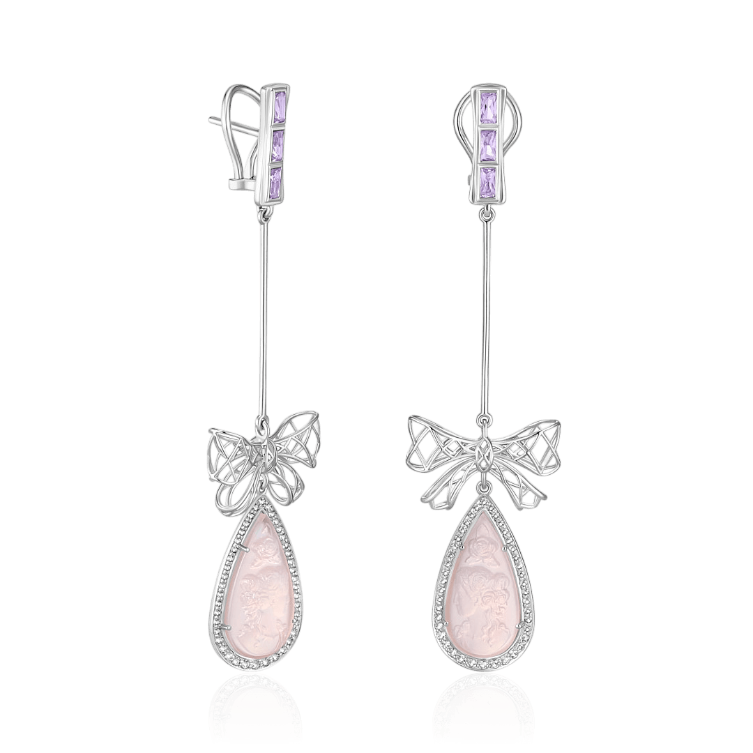 Серьги Belle с топазом, аметистом, опалом из белого золота 585 пробы (арт. 128932)