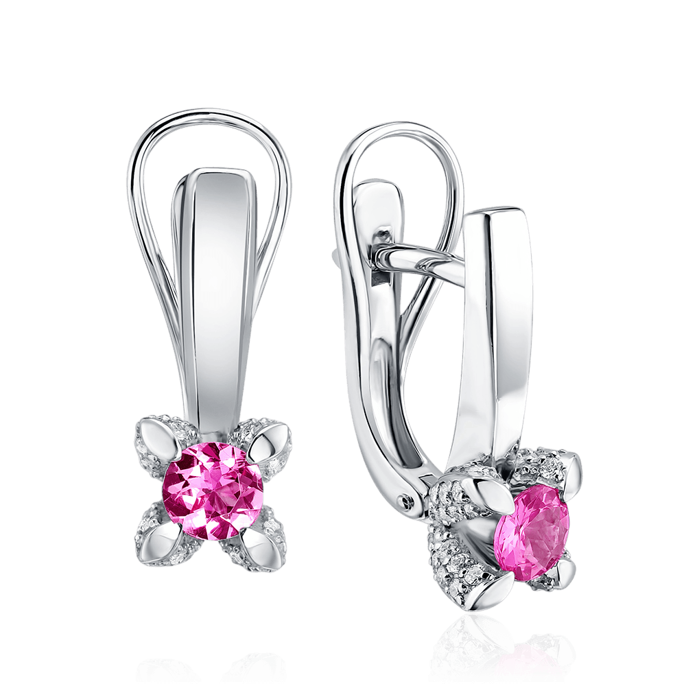 Серьги с сапфиром, бриллиантами из белого золота 585 пробы (арт. 131285)