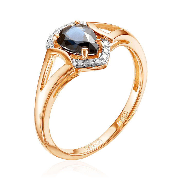Кольцо с бриллиантами, сапфиром из красного золота 585 пробы, фото № 1