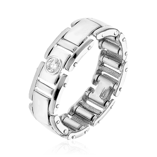 Мужское кольцо с бриллиантами из белого золота 585 пробы, фото № 1