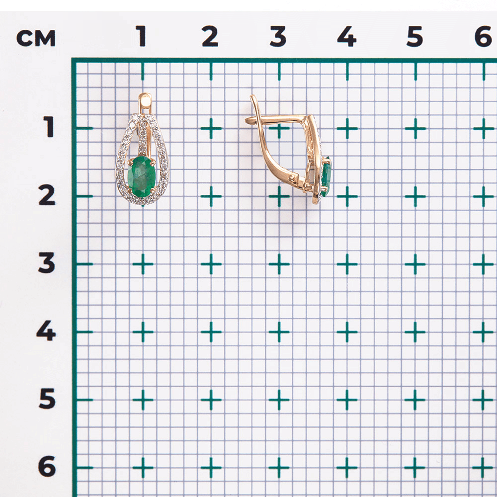 Серьги с изумрудом, бриллиантами из красного золота 585 пробы, фото № 3