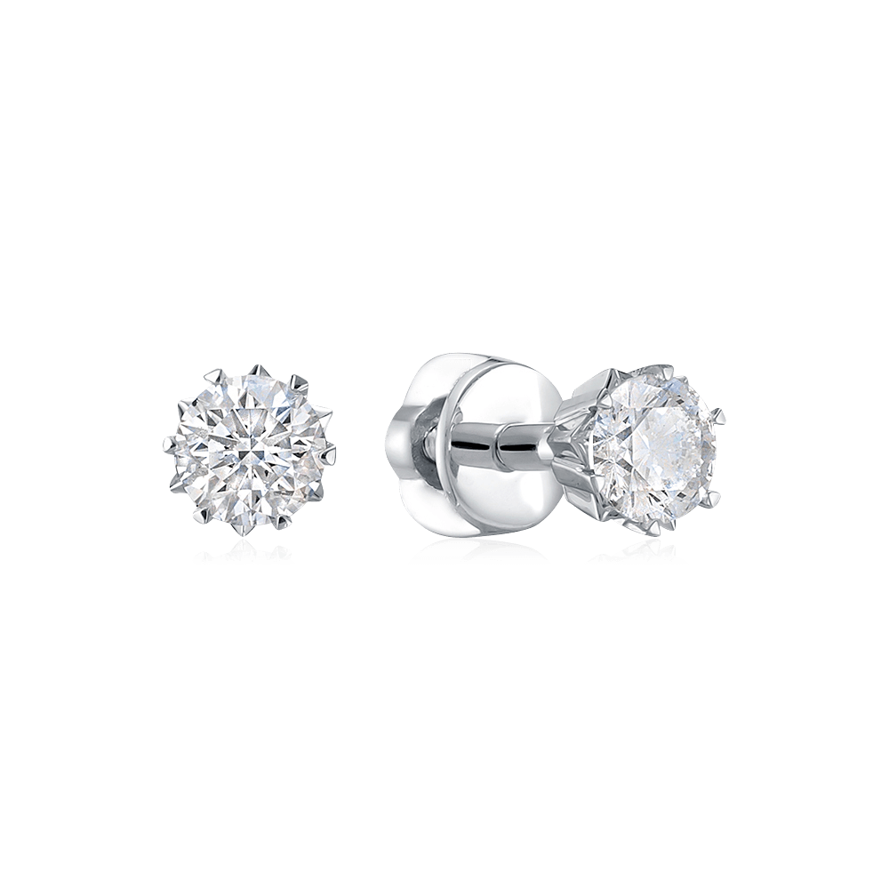 Серьги гвоздики с бриллиантами из белого золота 585 пробы (арт. 116507)