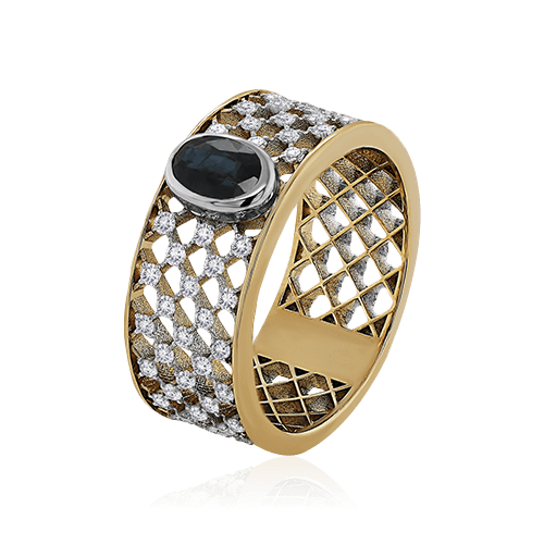 Кольцо с сапфиром, бриллиантами из желтого золота 585 пробы (арт. 95592)