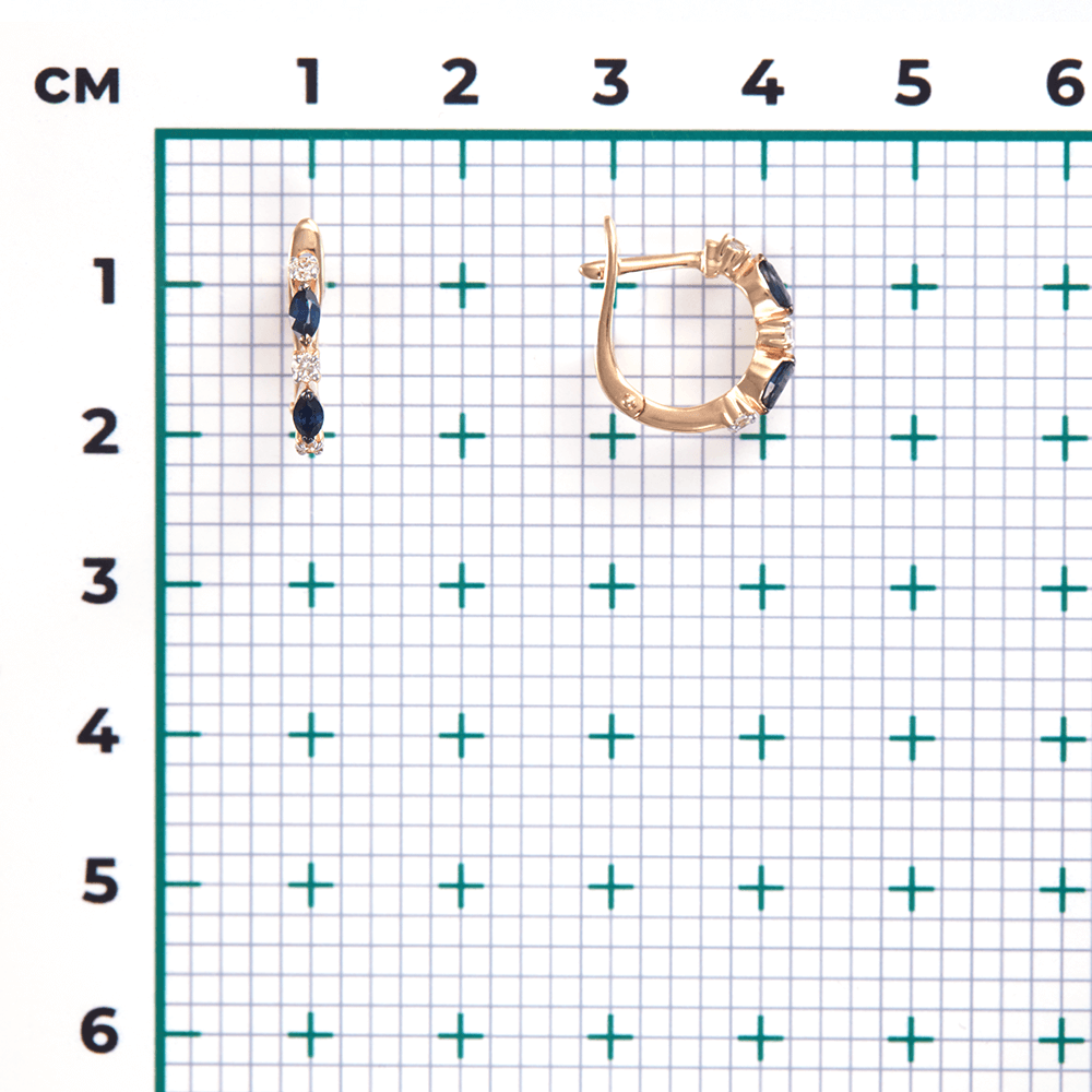 Серьги с сапфиром, бриллиантами из красного золота 585 пробы, фото № 3