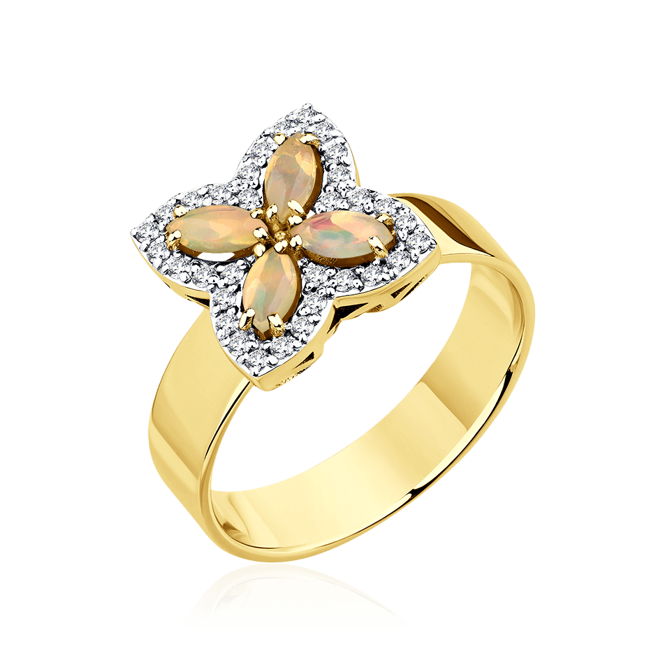 Кольцо с опалом, бриллиантами из желтого золота 585 пробы (арт. 103508)