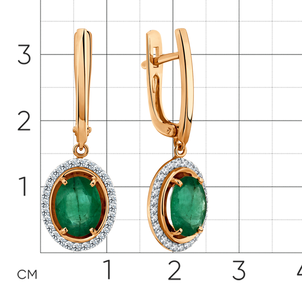 Серьги с изумрудом, бриллиантами из красного золота 585 пробы, фото № 2