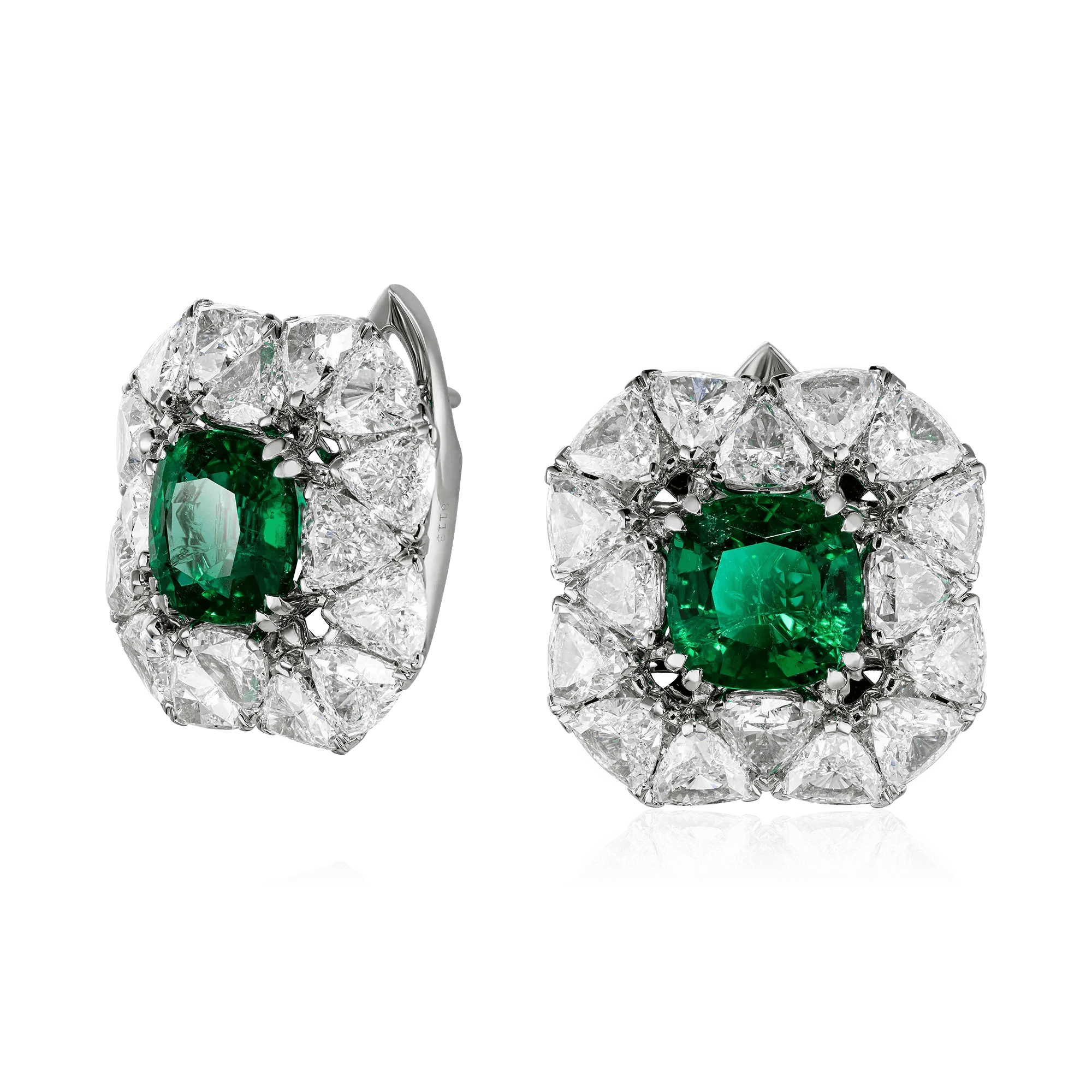 Серьги с изумрудом, бриллиантами из белого золота 750 пробы (арт. 123624)