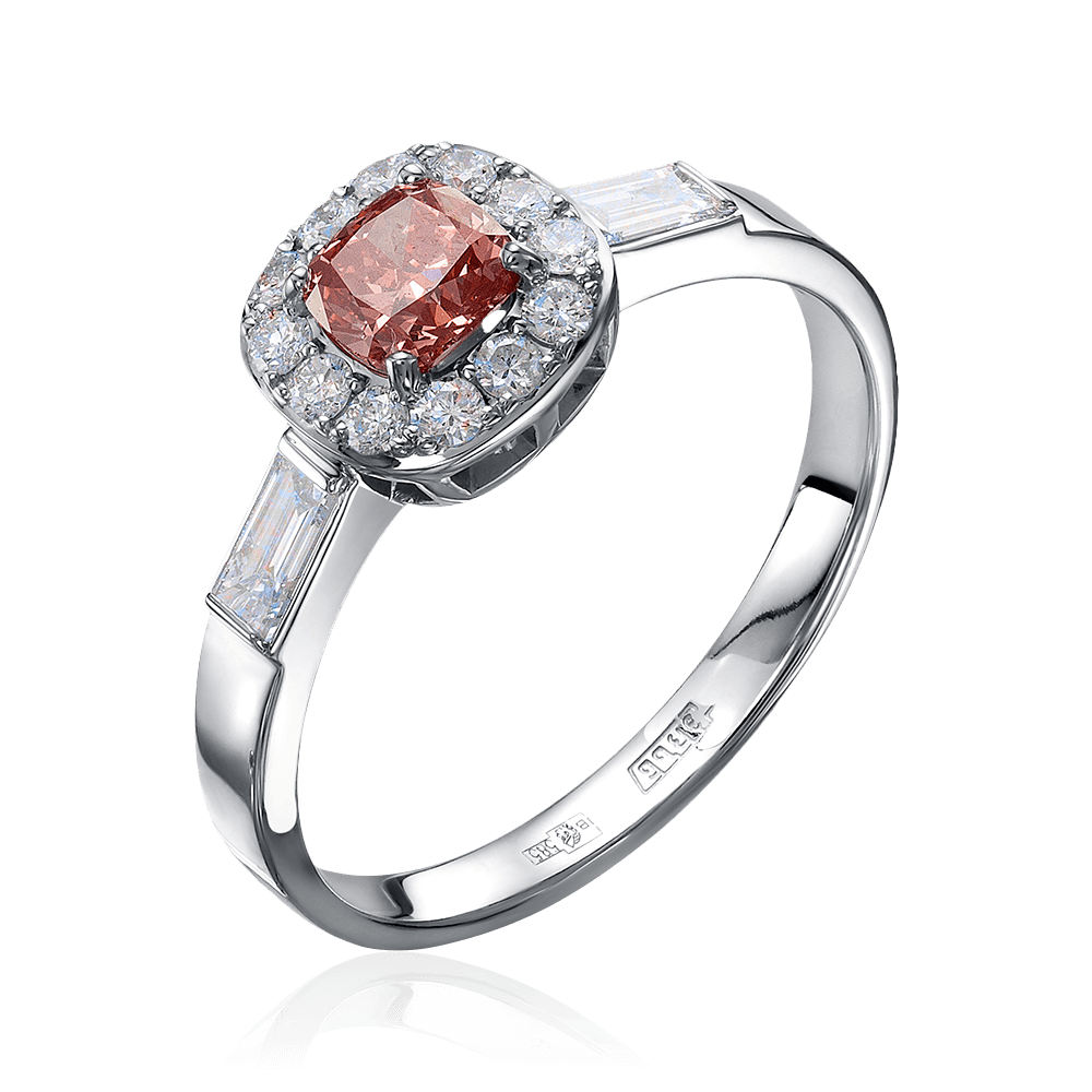 Кольцо с розовым и белыми бриллиантами из белого золота 585 пробы, фото № 1