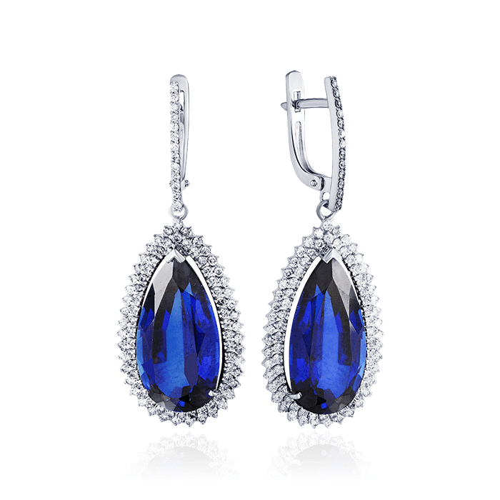 Серьги с сапфиром, бриллиантами из белого золота 585 пробы (арт. 77117)