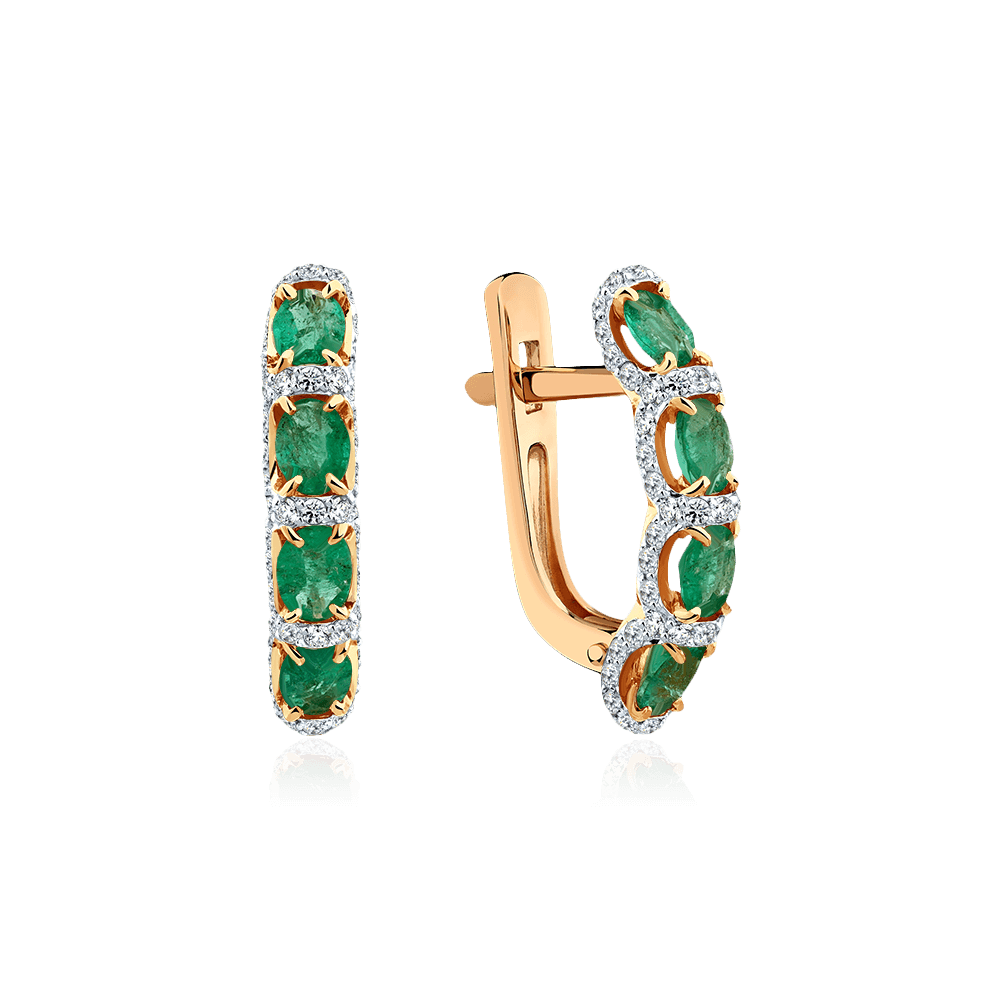 Серьги с бриллиантами, изумрудом из красного золота 585 пробы, фото № 1