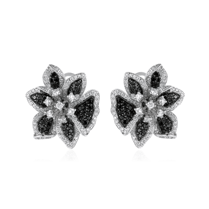 Серьги Цветы с бриллиантами из белого золота 750 пробы, фото № 1