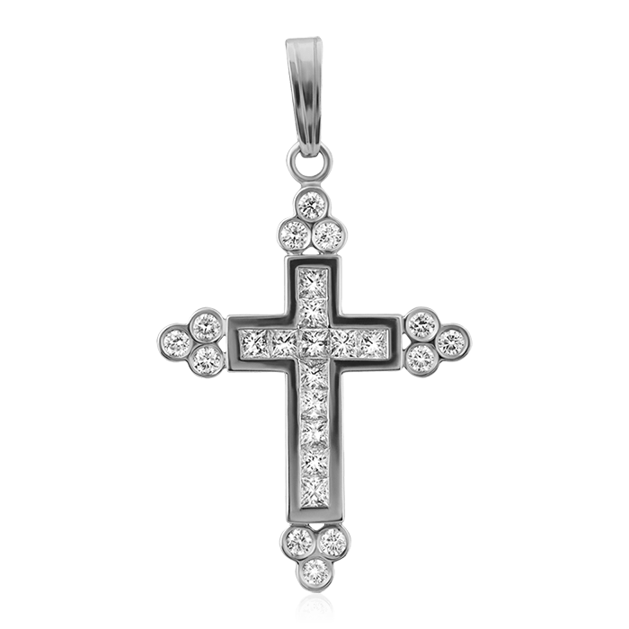 Крест с бриллиантами из белого золота 585 пробы (арт. 75483)