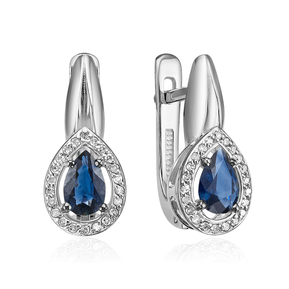Серьги с сапфиром, бриллиантами из белого золота 585 пробы (арт. 131279)