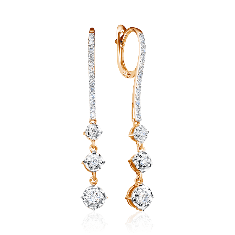 Серьги с бриллиантами из красного золота 585 пробы, фото № 1