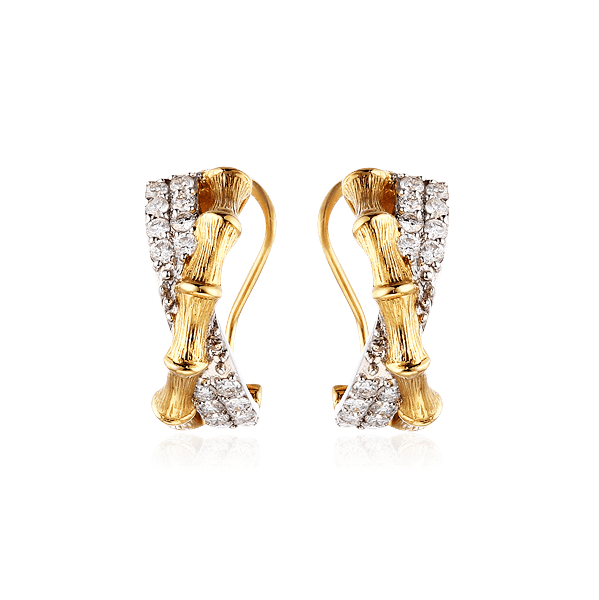 Серьги с бриллиантами из комбинированного золота 585 пробы, фото № 1