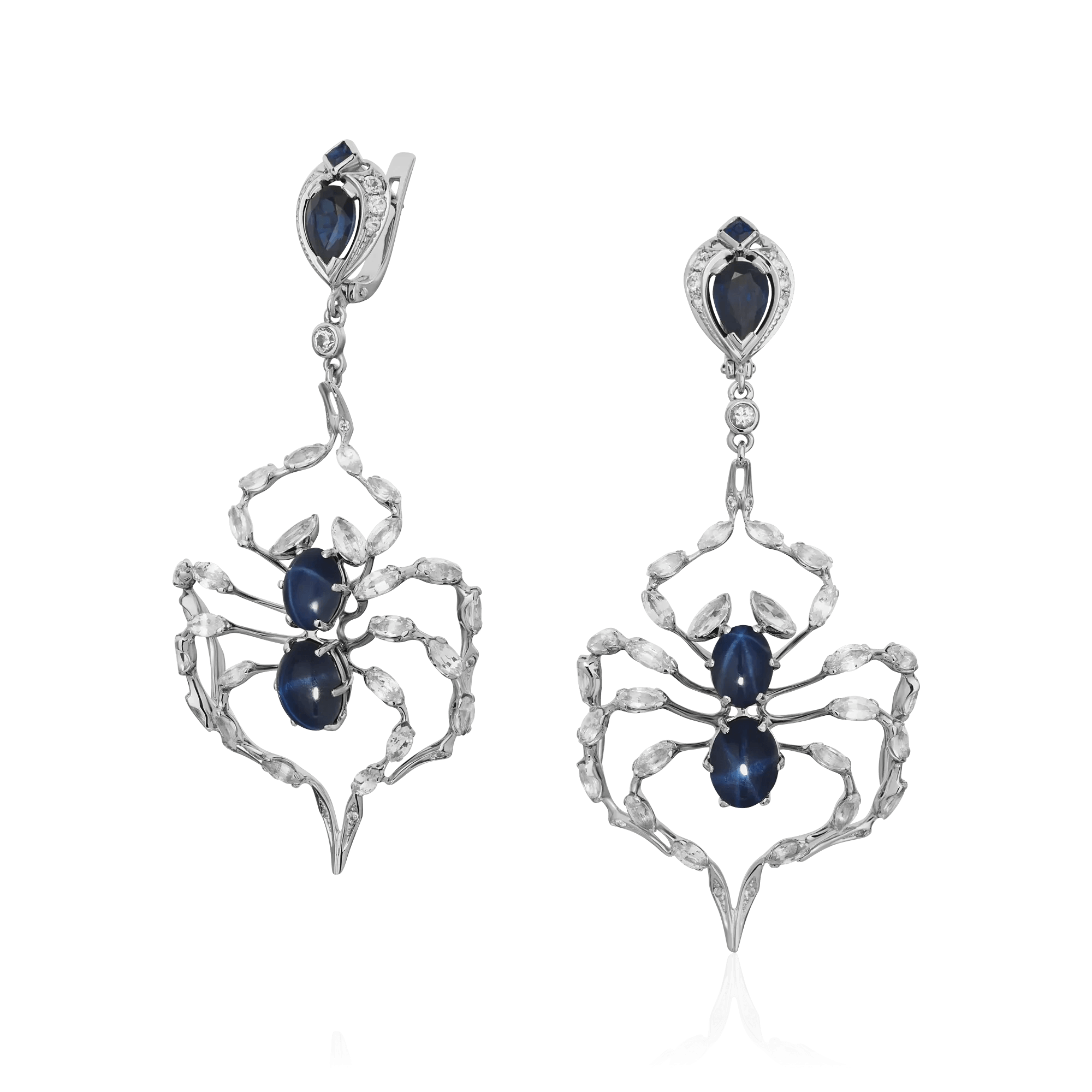 Серьги Пауки с сапфирами из белого золота 750 пробы (арт. 130279)