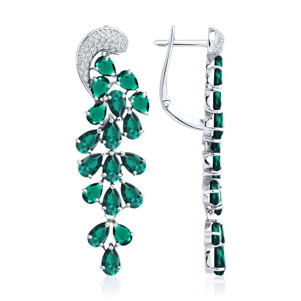 Серьги с изумрудом, бриллиантами из белого золота 585 пробы, фото № 1