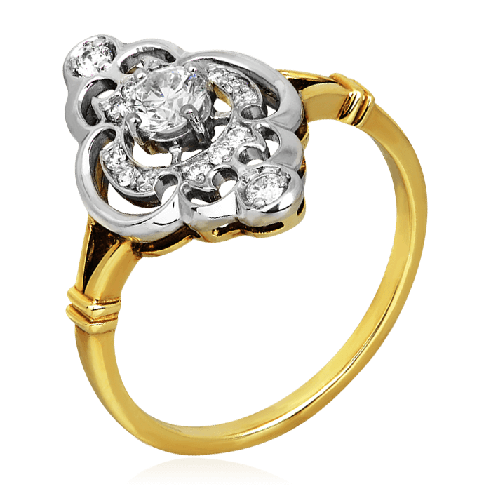 Кольцо с бриллиантами из желтого золота 585 (арт. 75494)