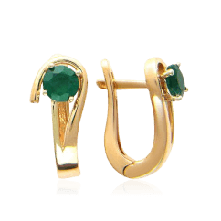Серьги с изумрудом из комбинированного золота 585 пробы (арт. 15512)