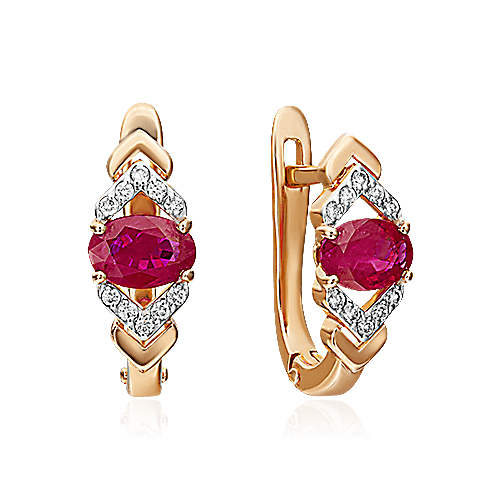 Серьги с рубином, бриллиантами из красного золота 585 пробы (арт. 78352)