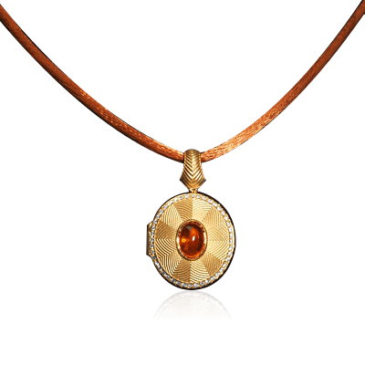 Кулон медальон со спессартином и бриллиантами в желтом золоте 750 пробы из коллекции Pret-a-porter (арт. 34653)