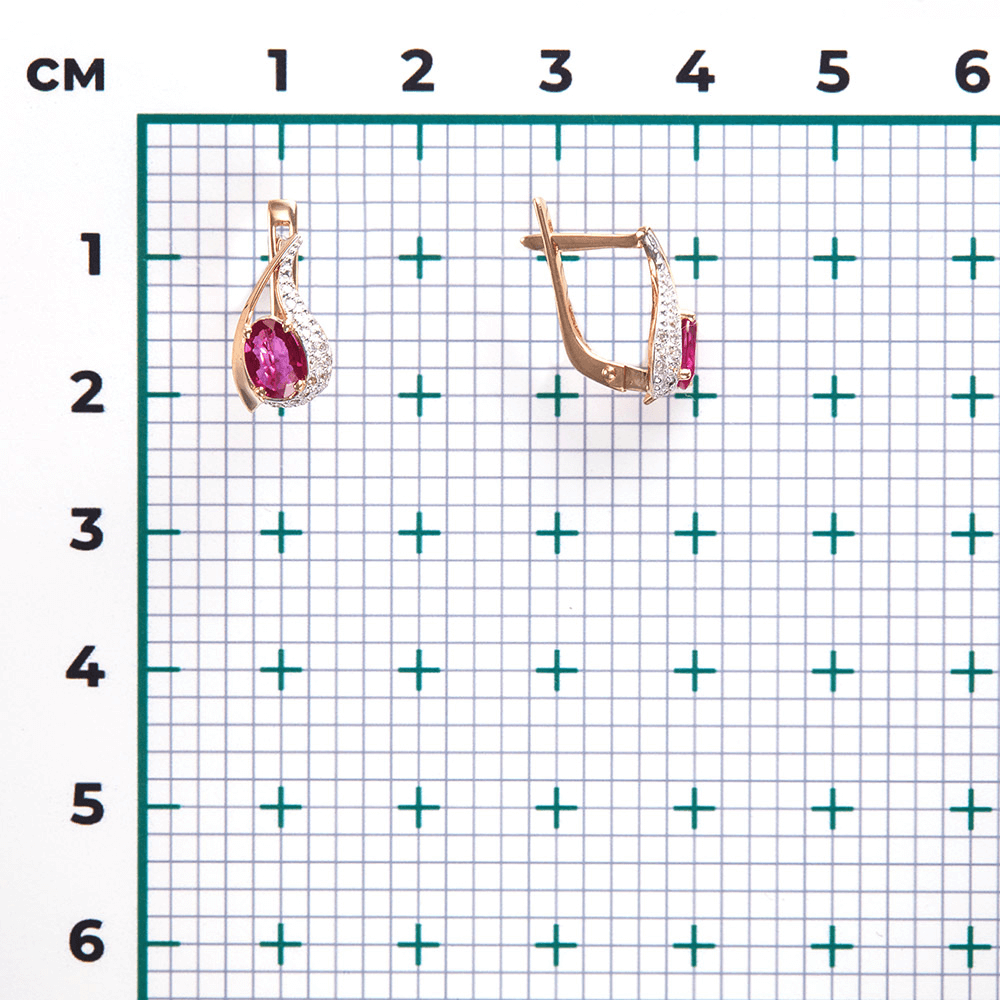 Серьги с рубином, бриллиантами из красного золота 585 пробы, фото № 3
