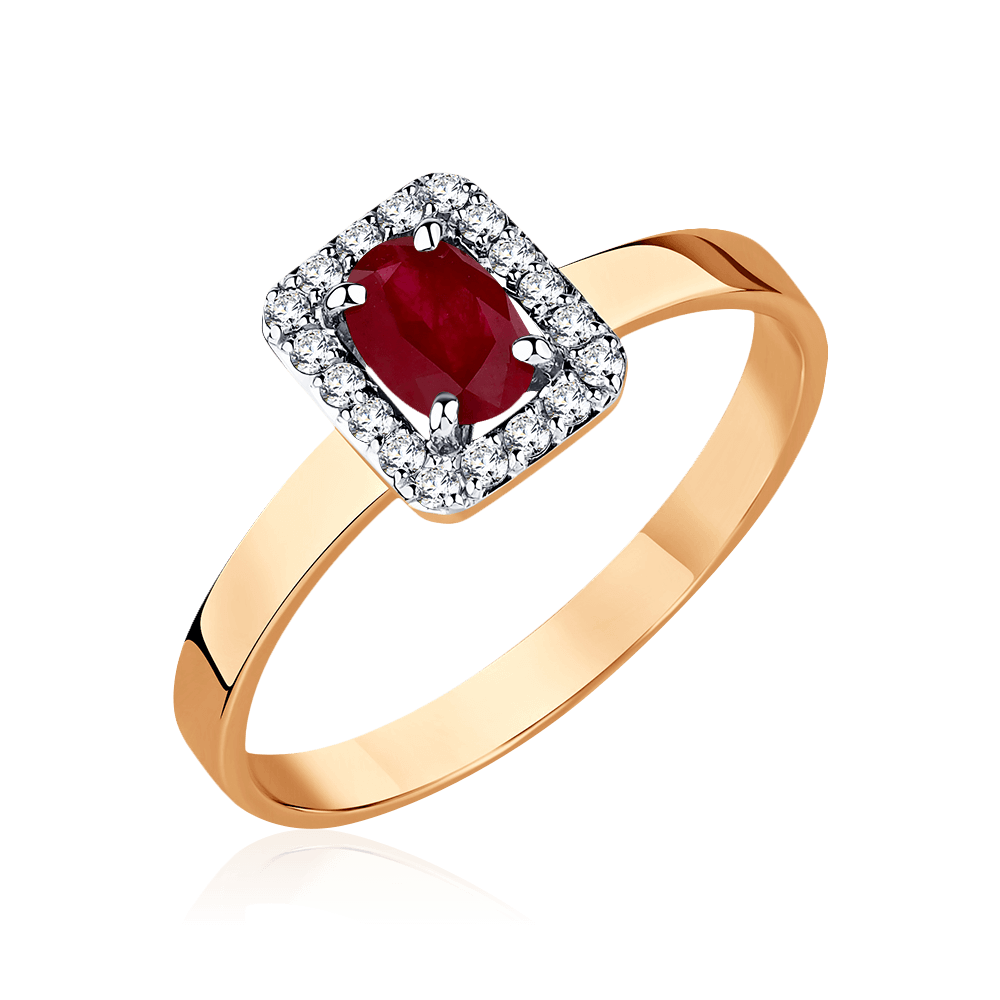 Кольцо с рубином, бриллиантами из красного золота 585 пробы (арт. 103537)