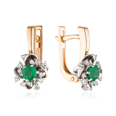 Серьги с изумрудом, бриллиантами из красного золота 585 пробы (арт. 65847)